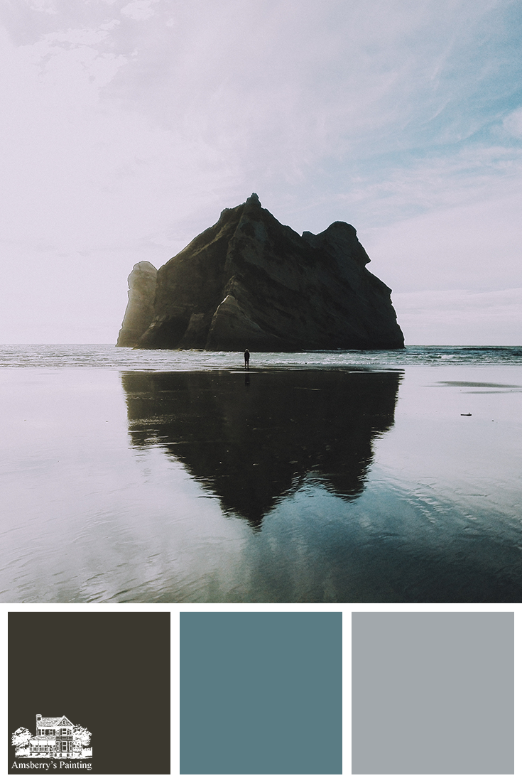 Color Palette // Oceanside Walk SW9175 Deep Forest Brown, SW9059 Silken Peacock, SW6255 Morning Fog