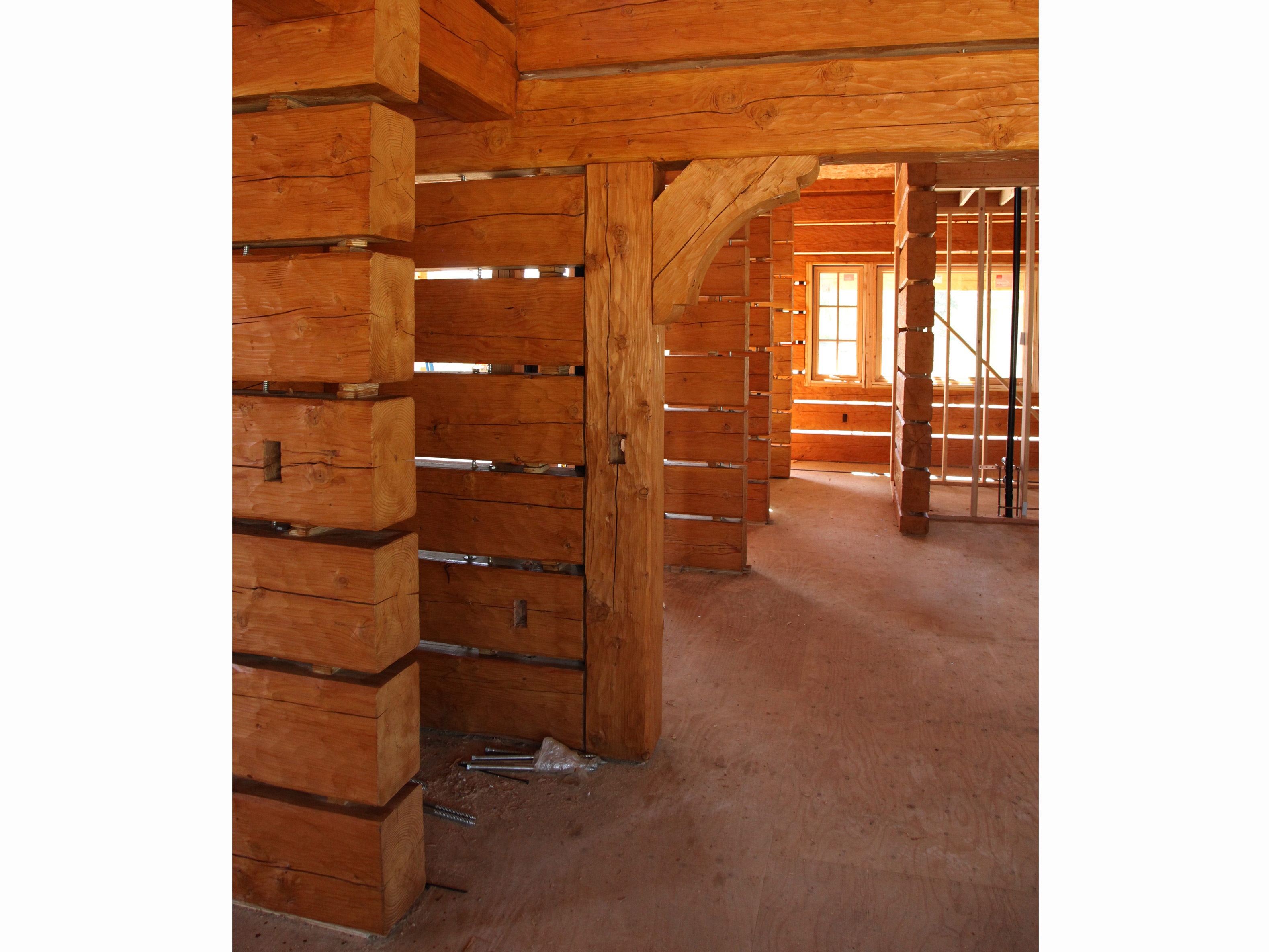 stained log cabin interior