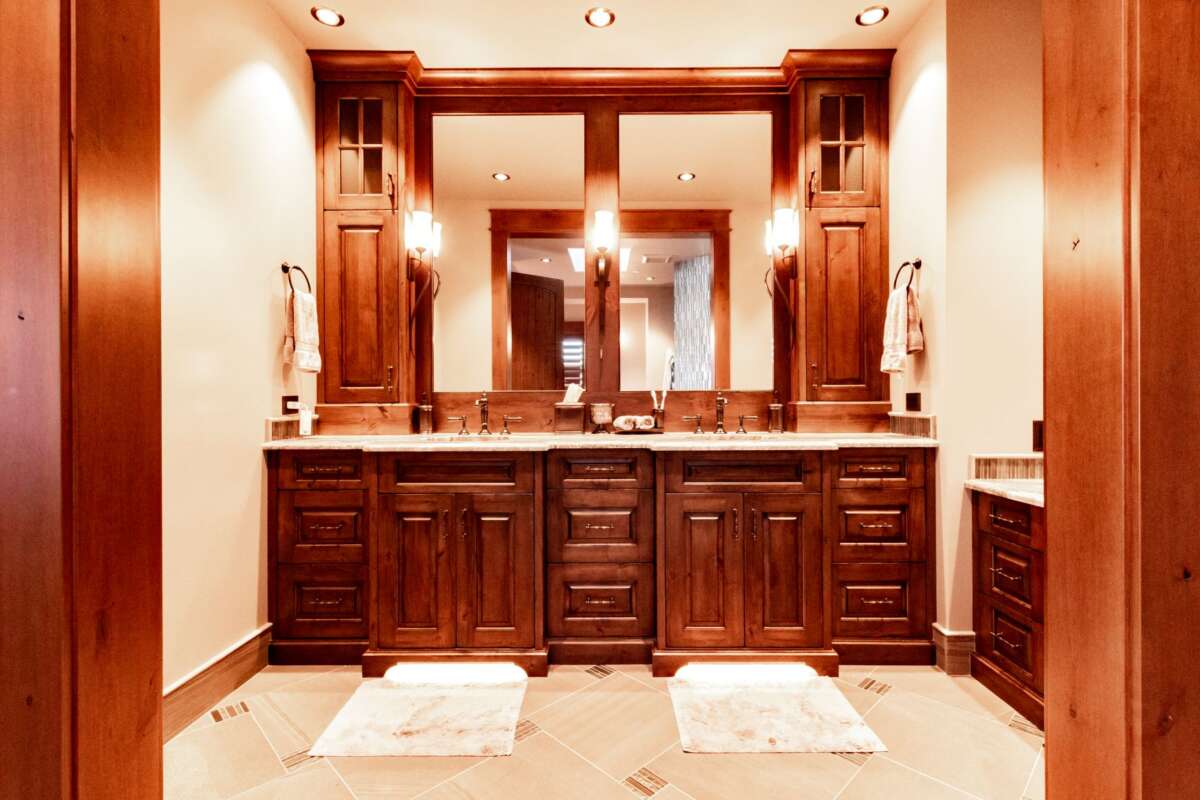 bathroom vanity wood stain with mirror