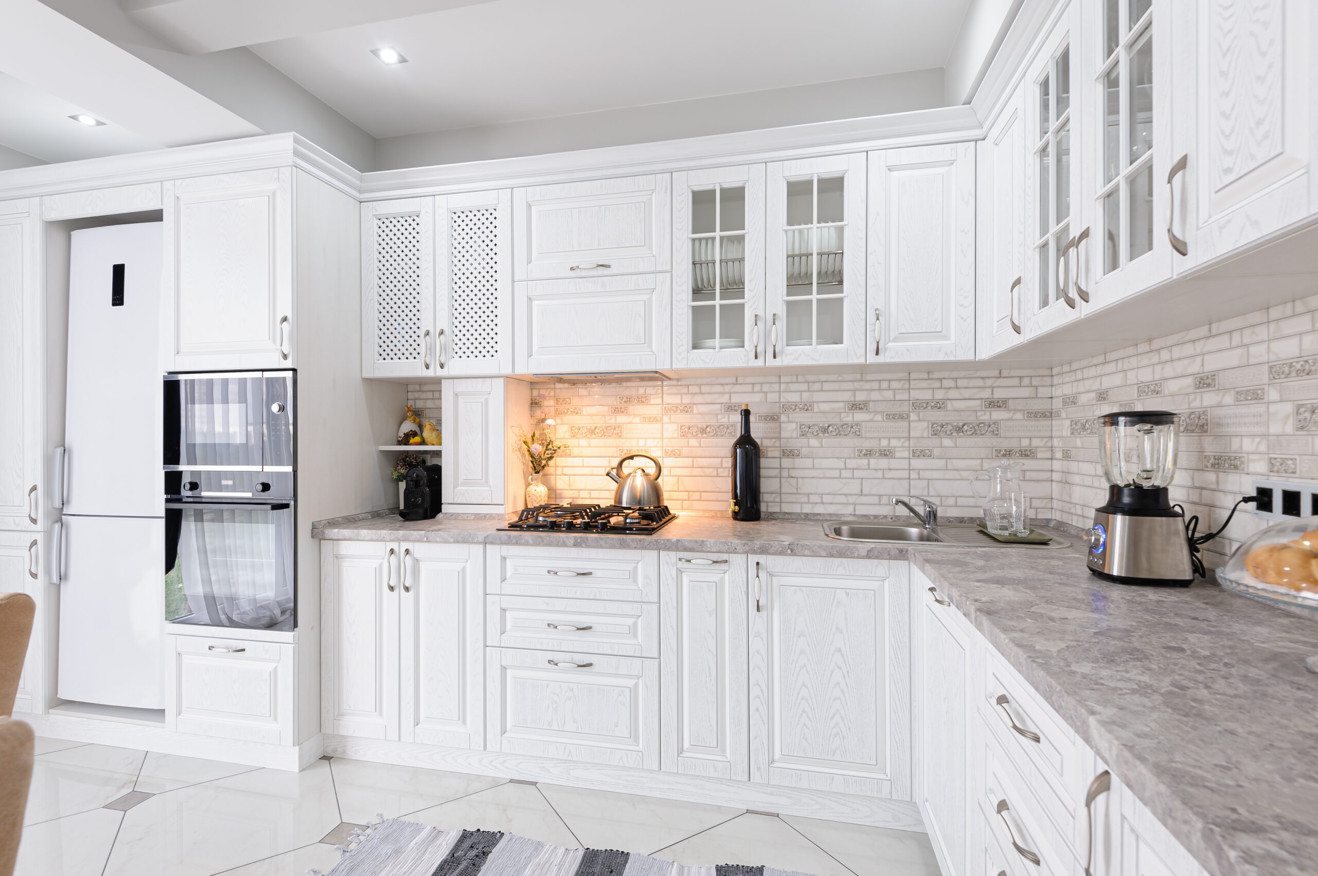 White cabinets in a modern kitchen