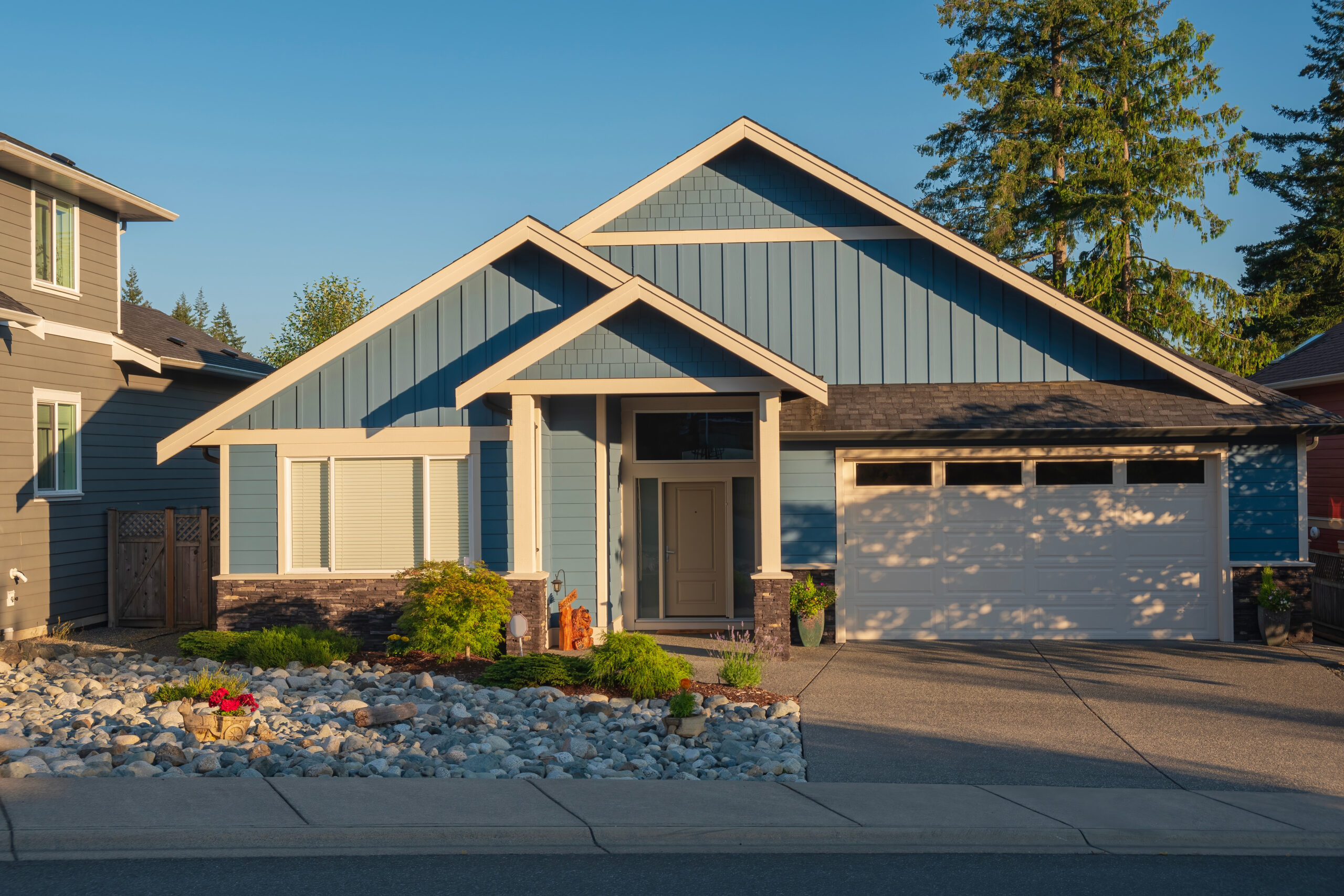 Blue house with off white door and frame