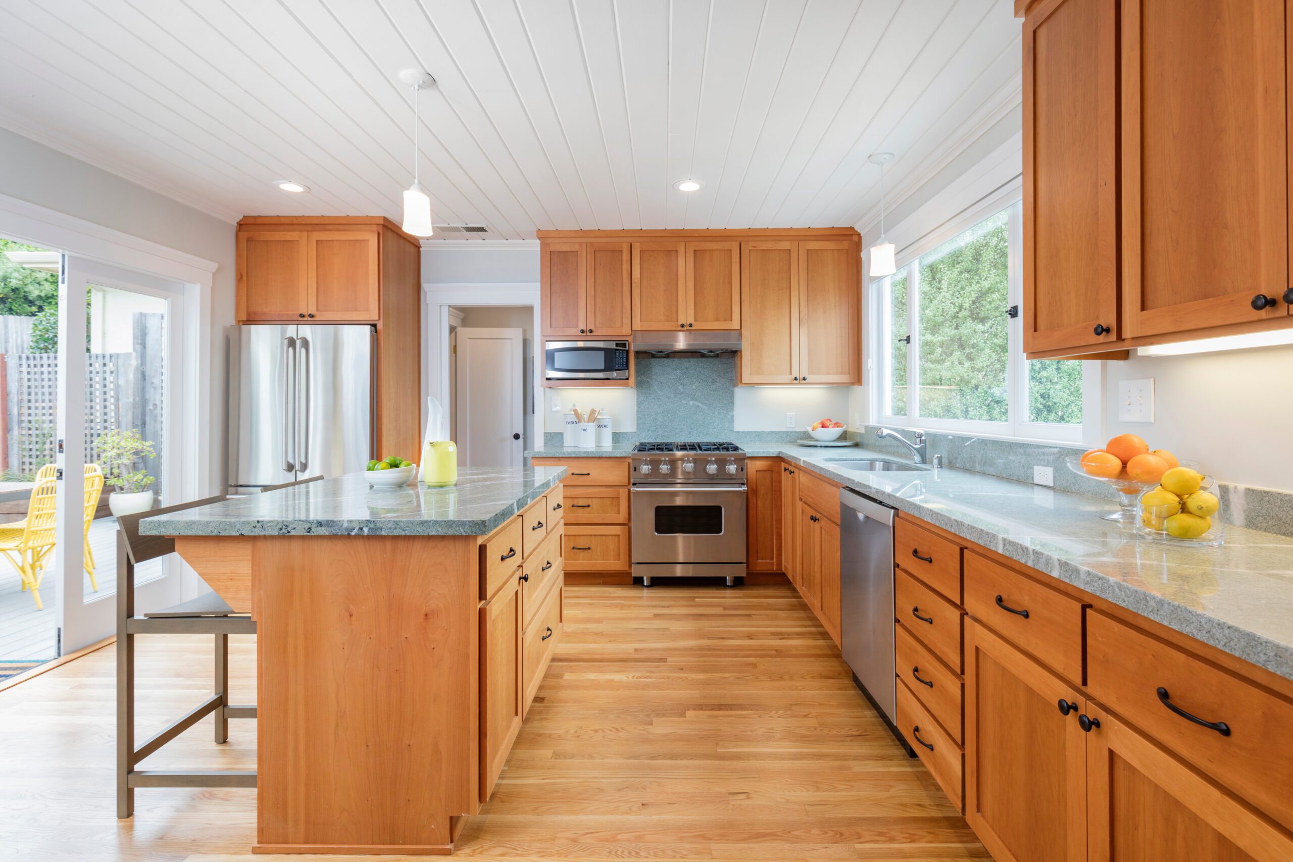 Modern kitchen with wood cabinets