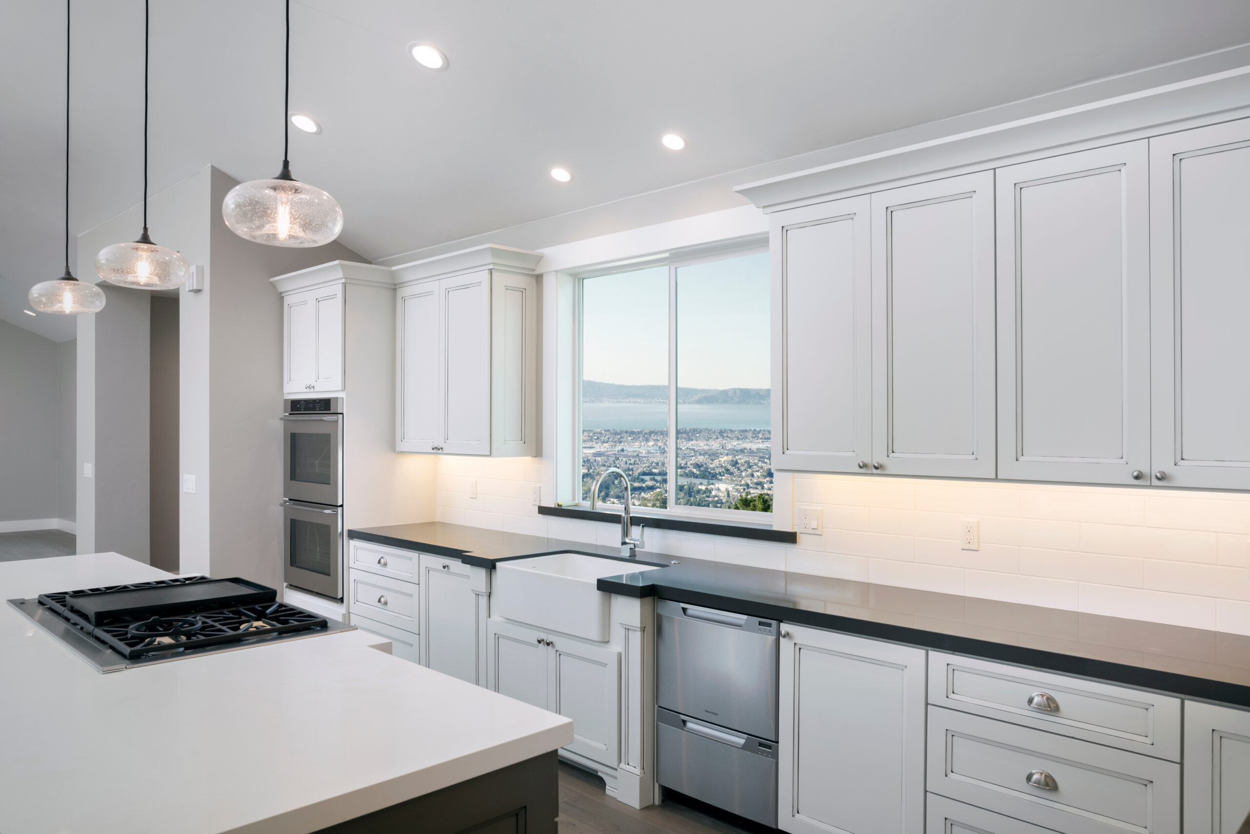 Freshly painted white cabinets in an apartment