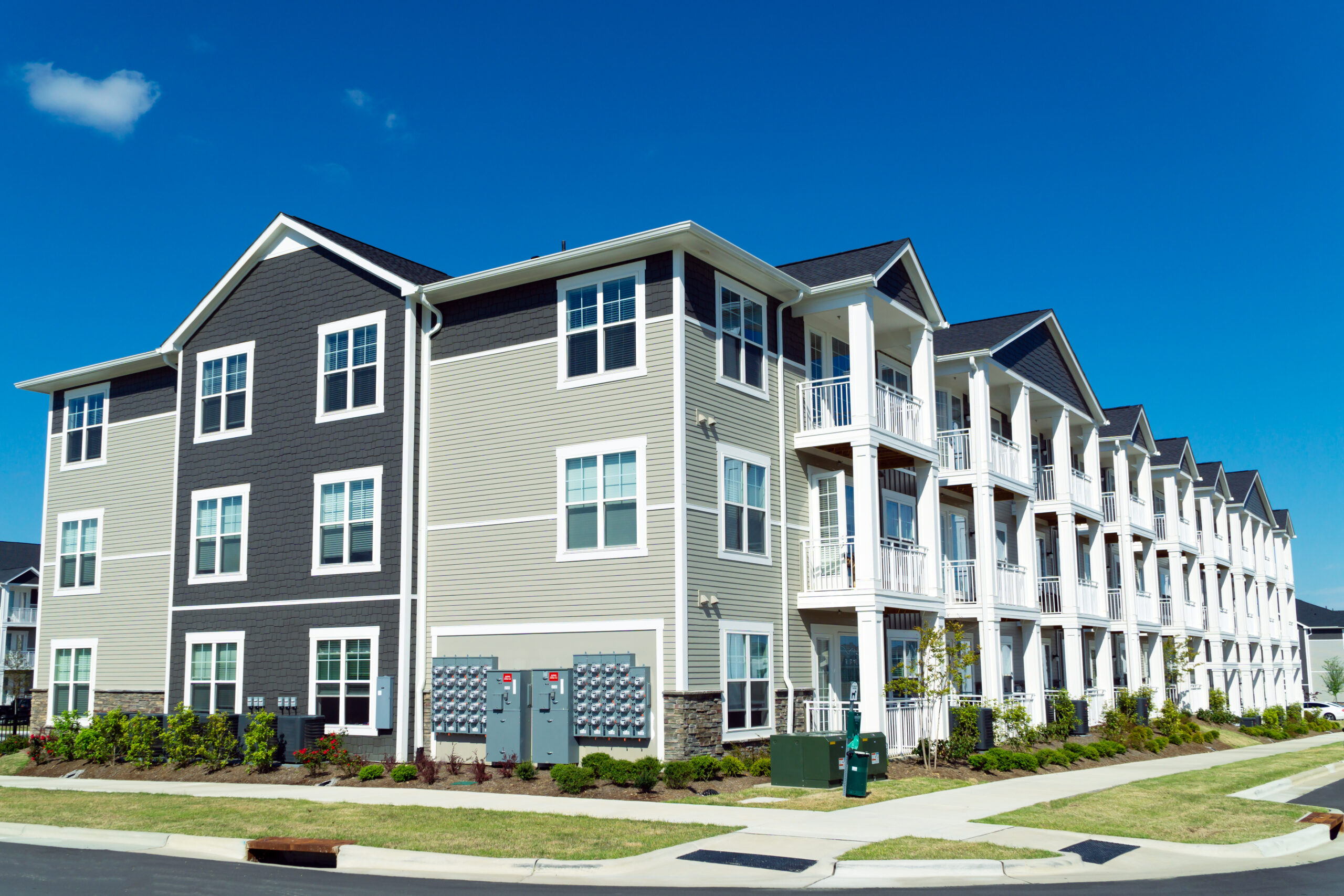 Freshly painted apartment building
