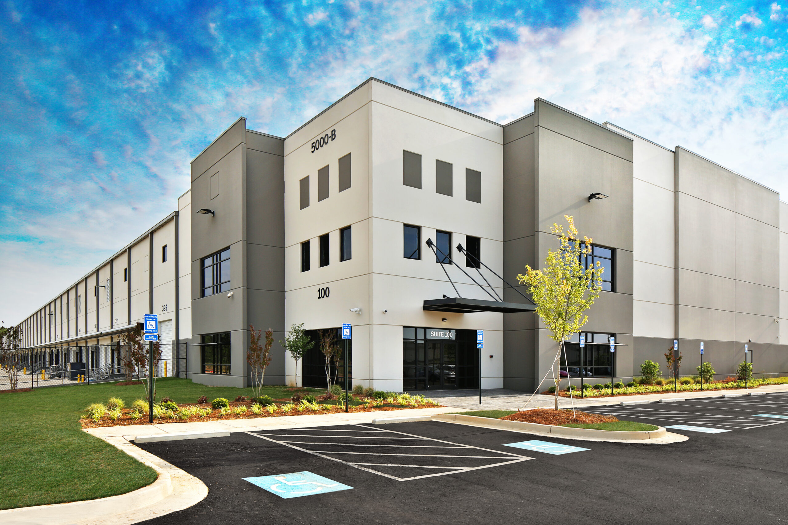 Modern gray warehouse distribution facility